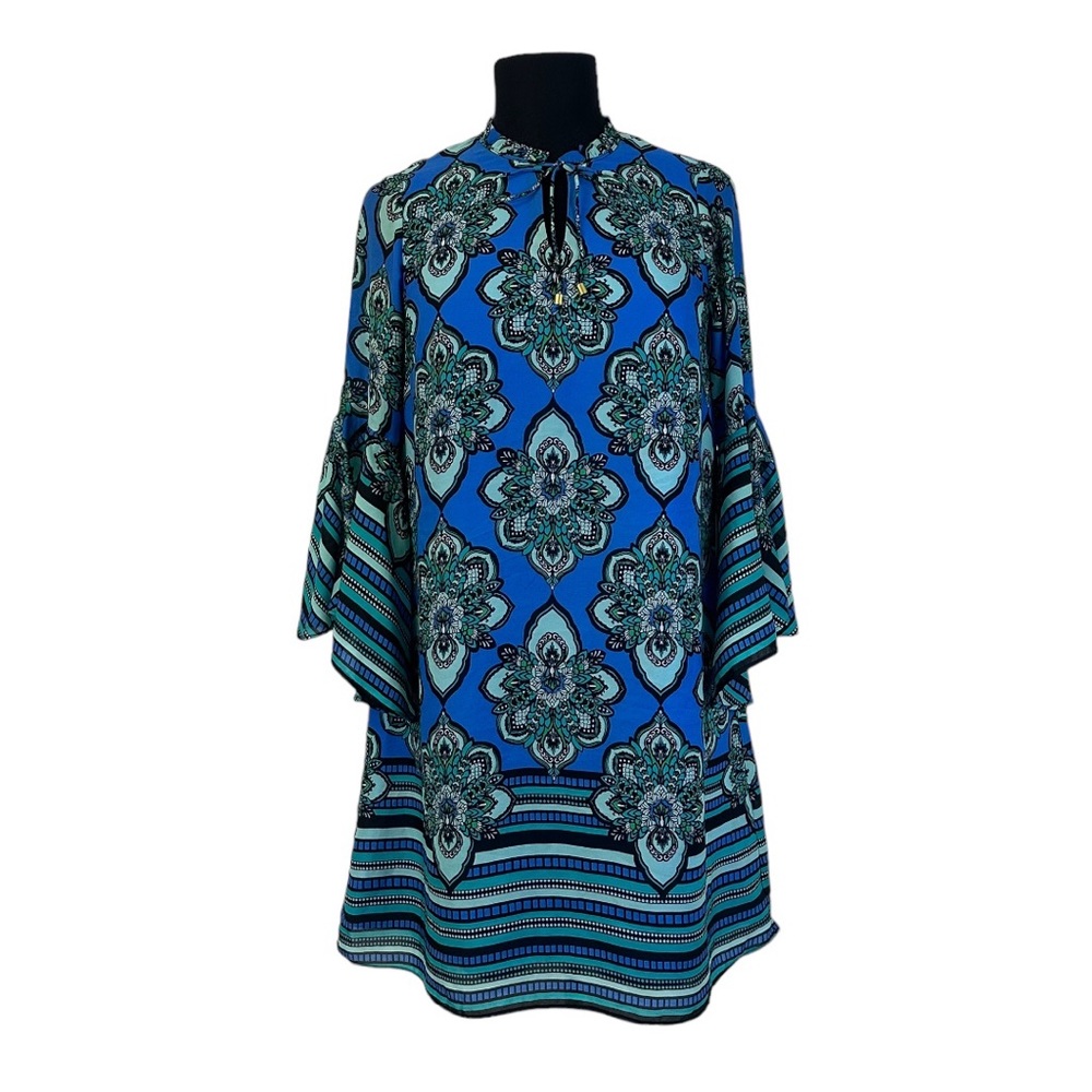 Kaari Blue Dress Flounce Sleeve XS